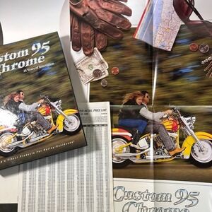 1995 Custom Chrome Harley Davidson Parts Catalog+Rare Poster+Price List Insert